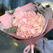 Розовая Гортензия с эвкалиптом 1