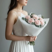 Букет из 15 розовых диантусов и эвкалипта  2