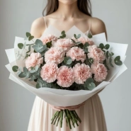 Букет из 15 розовых диантусов и эвкалипта  0