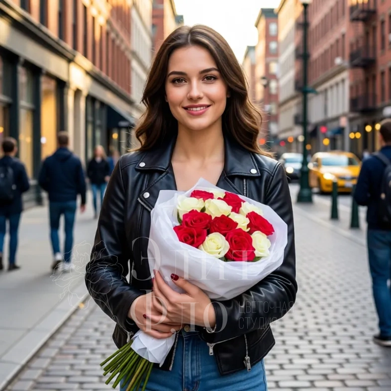 Контрастный букет из 15 ароматных роз