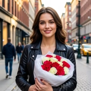 Контрастный букет из 15 ароматных роз 4