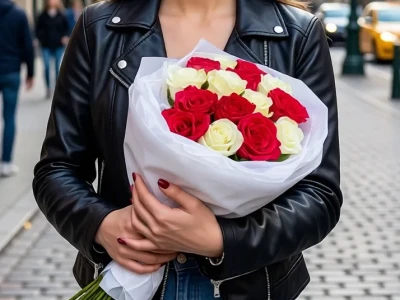 Контрастный букет из 15 ароматных роз