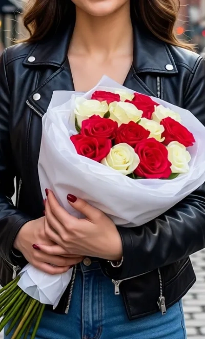 Контрастный букет из 15 ароматных роз