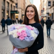 Нежный букет из кустовых 15 хризантем  4