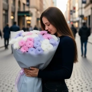 Нежный букет из кустовых 15 хризантем  1