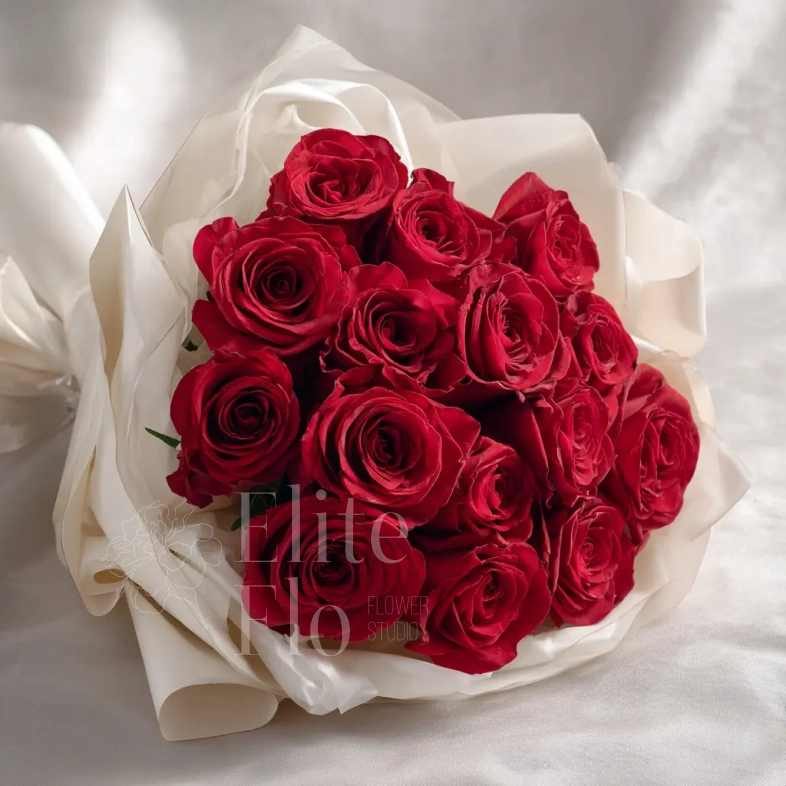 15 красных роз 60 см